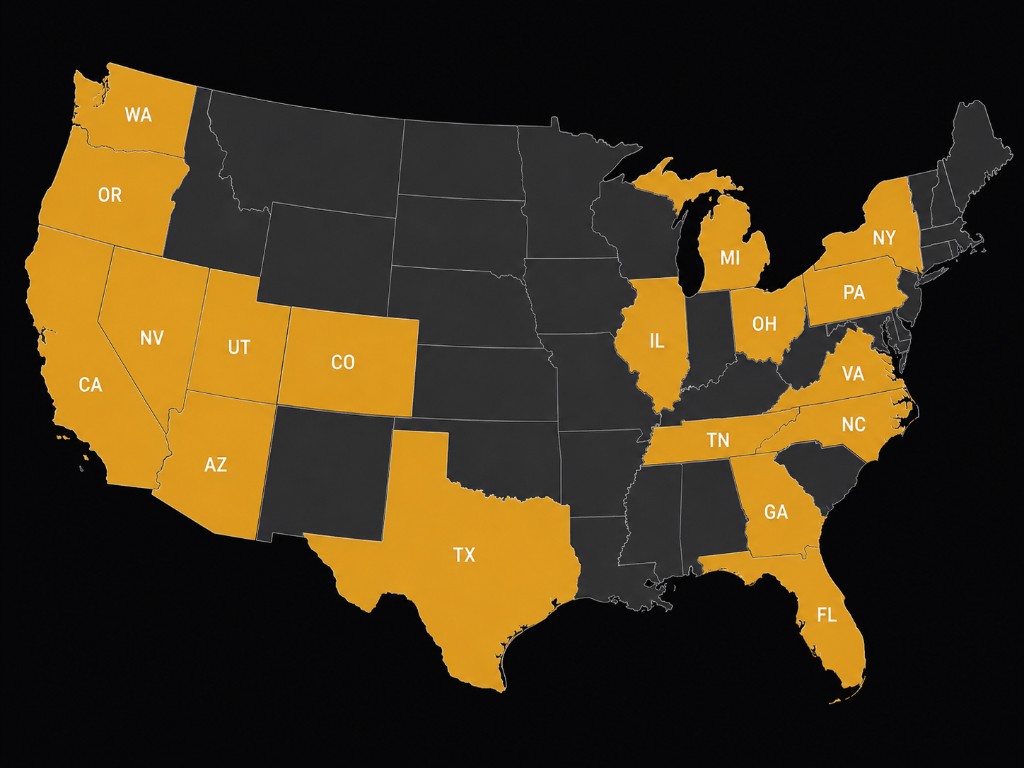 ClearSpan AEC U.S. service coverage map showing active project states